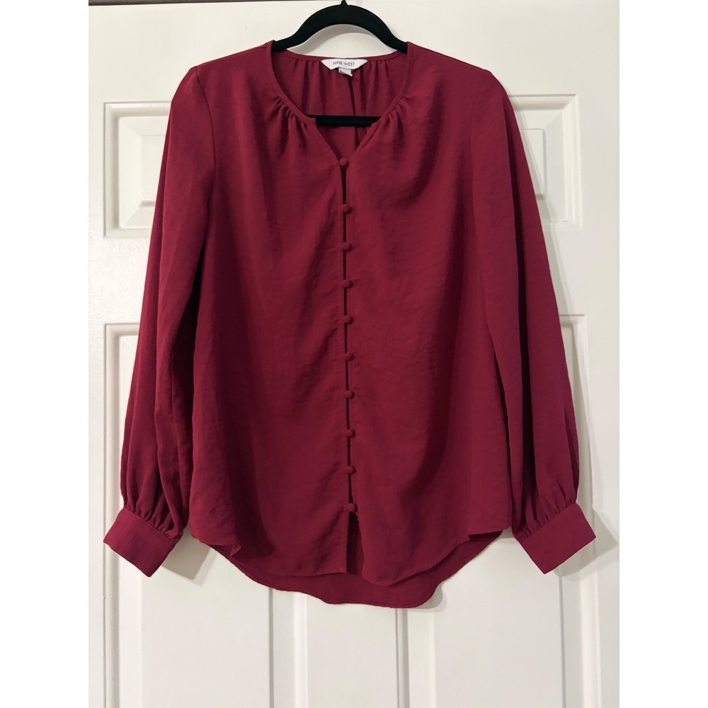 Nine West || Blouse || S || Burgundy Button Front ||